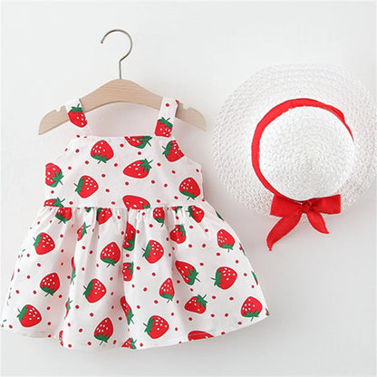 Summer Baby Girl's Strawberry Dress with Hat