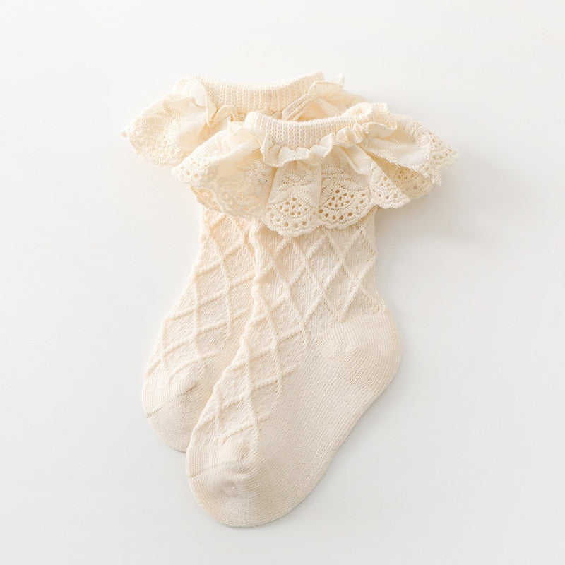 Lace Flower Long Tube Socks For Children