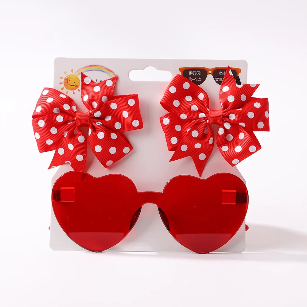 Kids Hairpin Set: Cute Dot & Heart Sunglasses