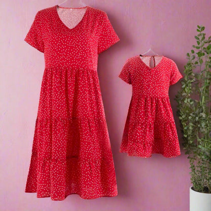 Short Sleeve Dress For Mother Daughter Matching Clothes Casual V Neck