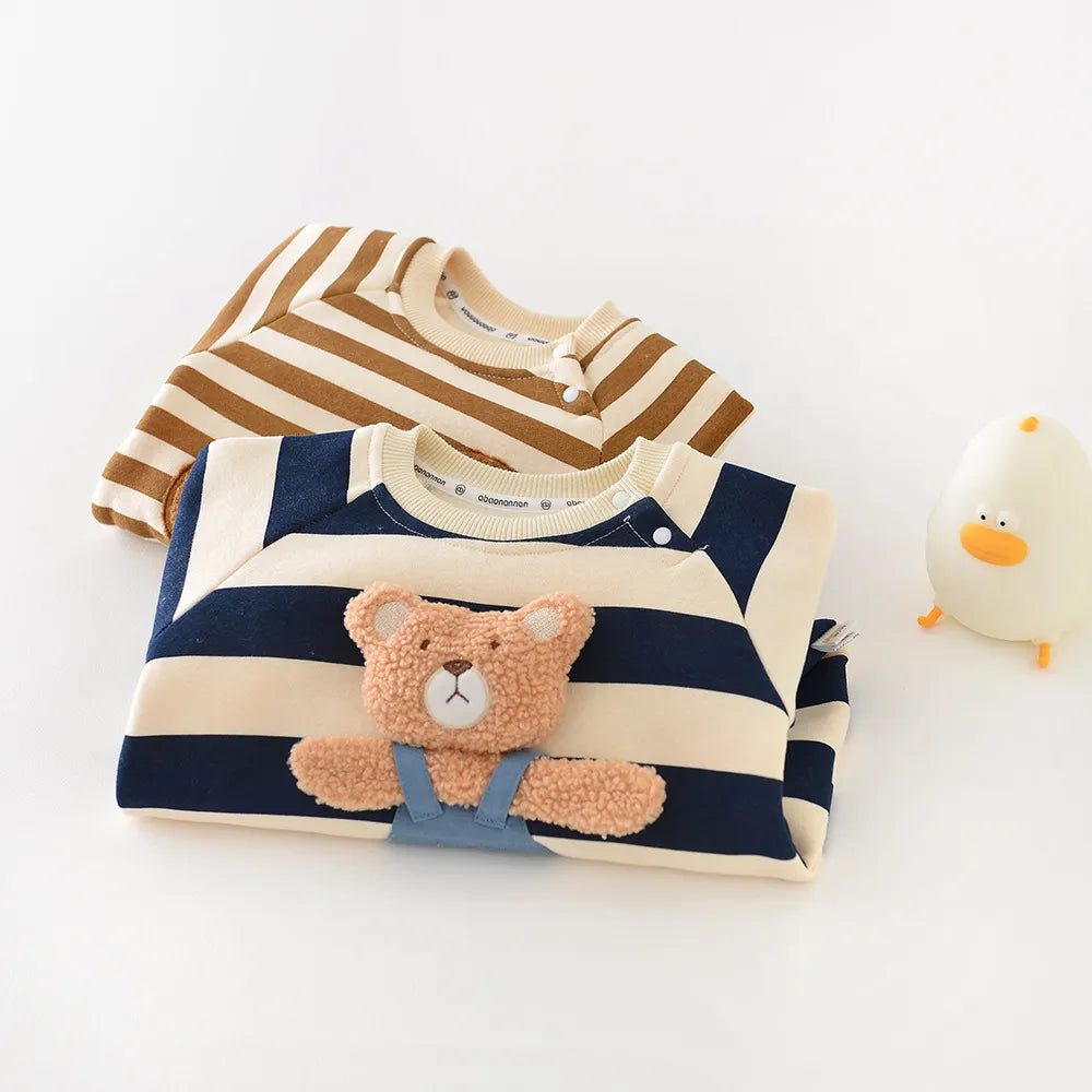 Thick Lining Baby Rompers - Striped Bear Outfit