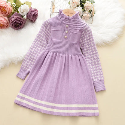 Girl's Sweater Dress - Autumn/Winter Knitted Princess Costume (4Y-8Y)
