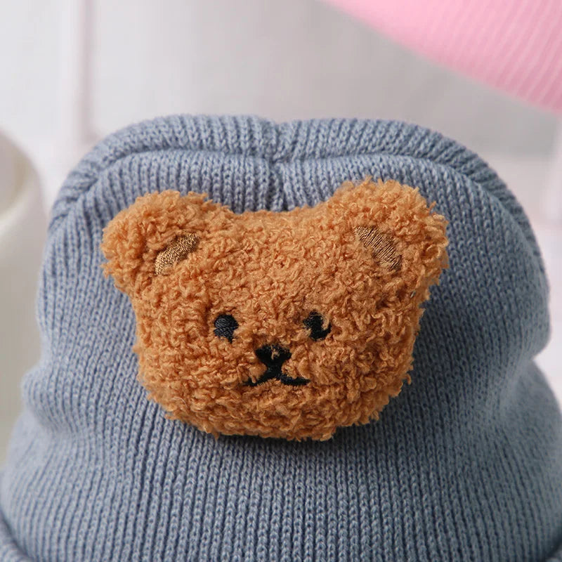 Cartoon Bear Knitted Baby Hat - Winter Warmth for Toddler Kids