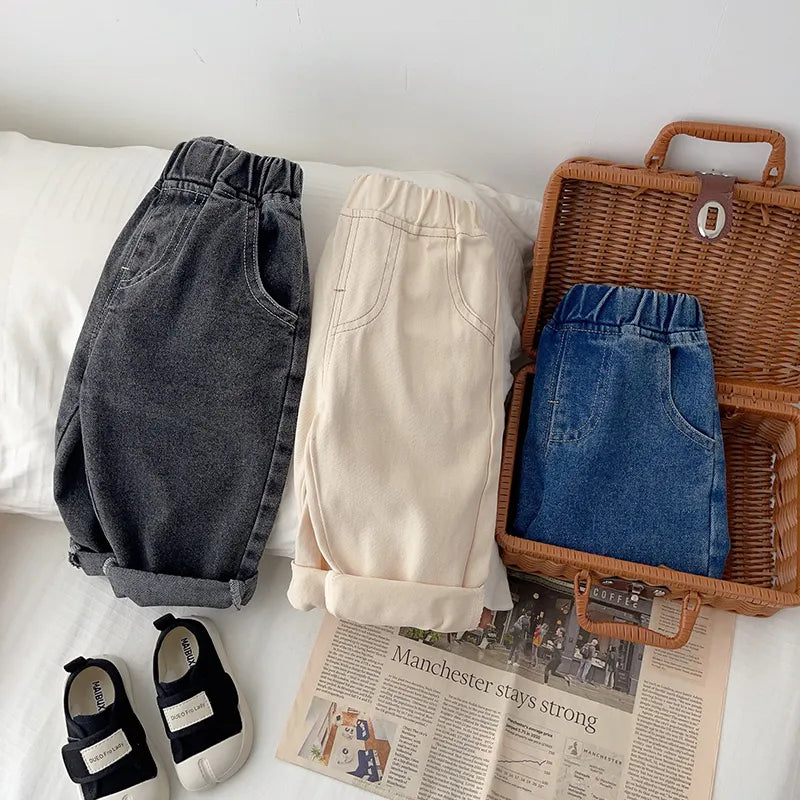 Baby Solid Jeans - Casual, Soft Denim Pants for Boys and Girls