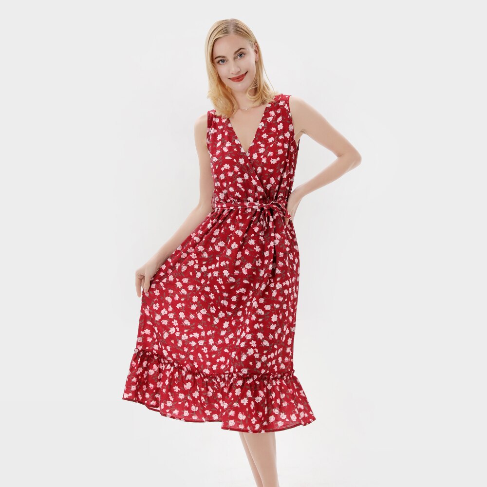 Dress Mother Daughter V Neck Sleeveless In Family Matching