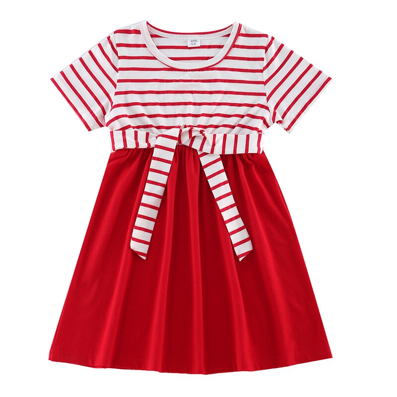 Family Matching Outfits Striped Dress with Bow Button T-Shirt Casual  Family Look