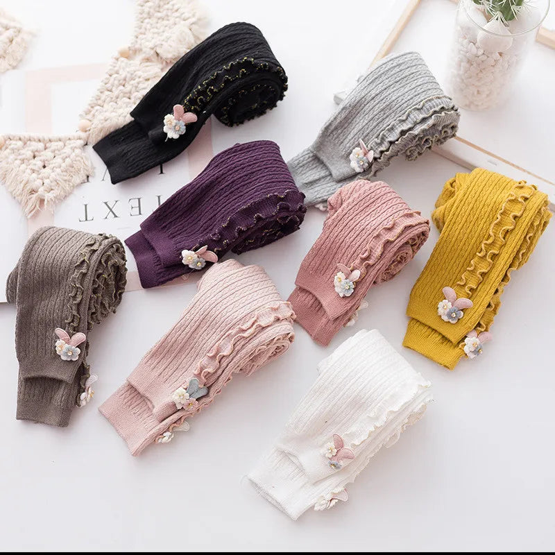 Cozy Ribbed Cotton Tights for Baby Girls - Stylish Warmth in Every Color