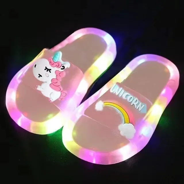 Cartoon Unicorn Slippers: Lighted Fashion for Kids