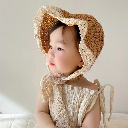 Summer Princess Lace Straw Sun Hat for Girls 2-5Y