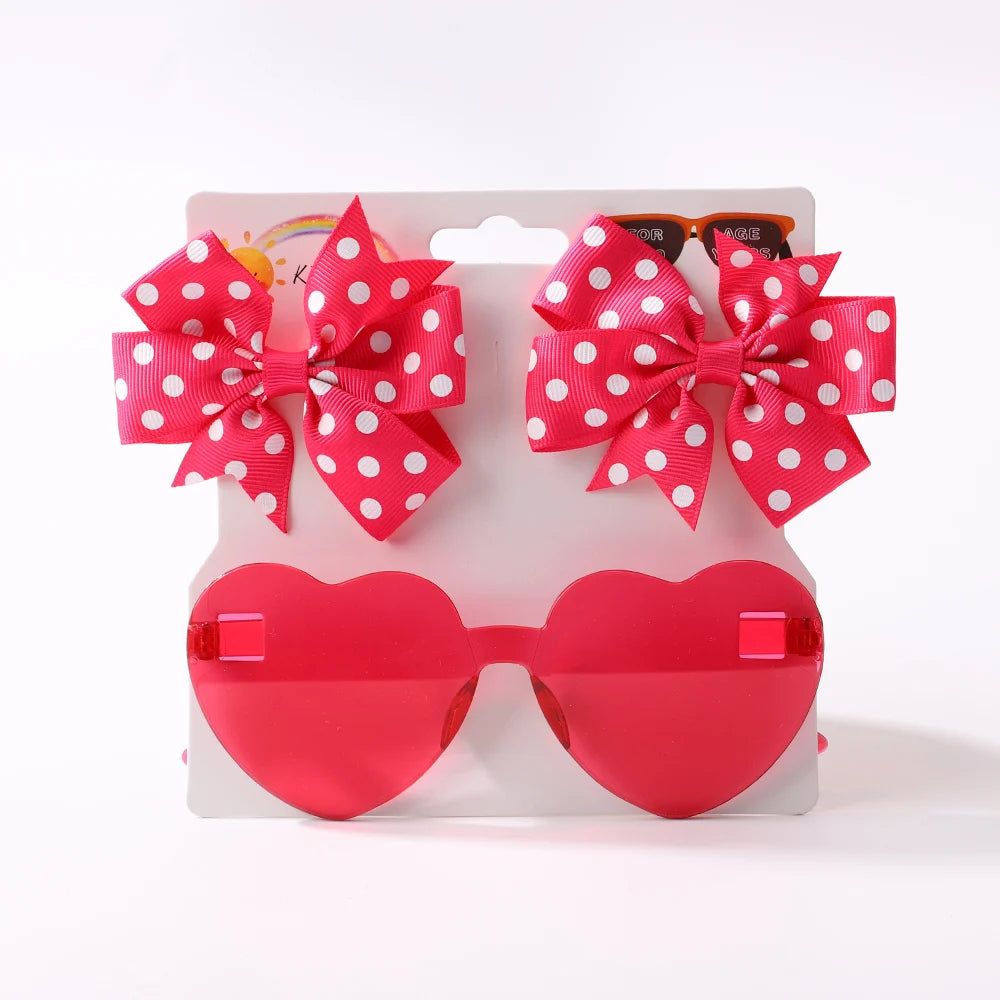 Kids Hairpin Set: Cute Dot & Heart Sunglasses