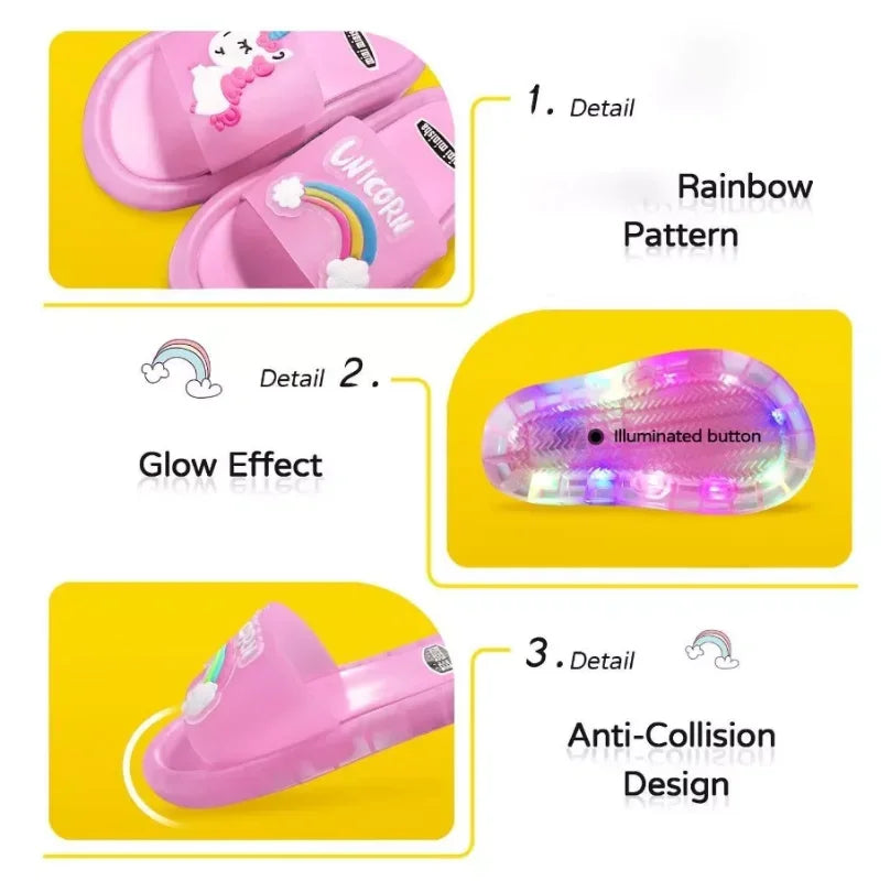 Cartoon Unicorn Slippers: Lighted Fashion for Kids