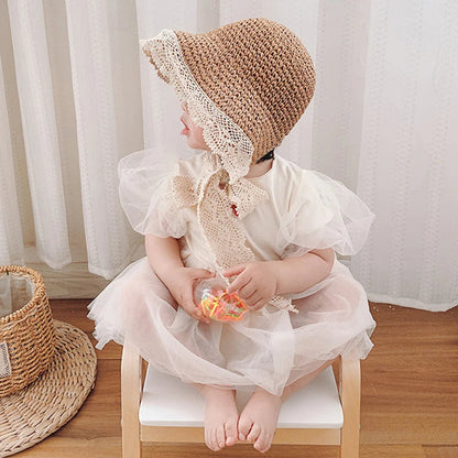 Summer Princess Lace Straw Sun Hat for Girls 2-5Y