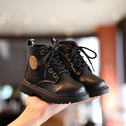 Autumn/Winter Kids' Plush Leather Boots (Size 21-30)