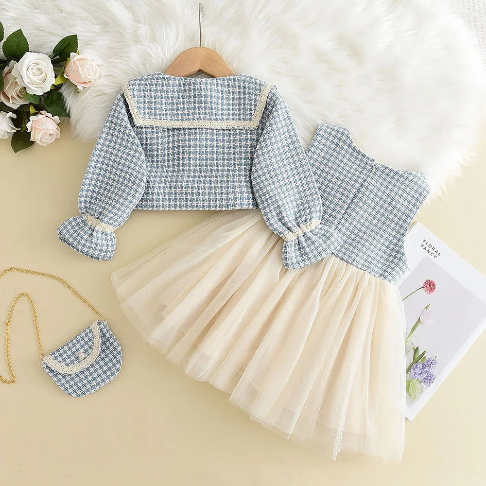 Girls' Checkered Tank Dress + Retro Coat Set (2-6Y)