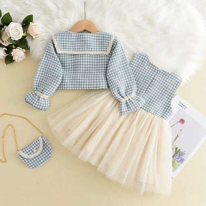 Girls' Checkered Tank Dress + Retro Coat Set (2-6Y)