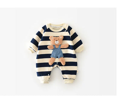 Thick Lining Baby Rompers - Striped Bear Outfit