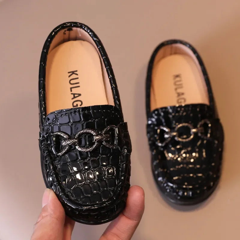 Baby Boys' Leather Loafers: Casual Flats with Metal Buckle