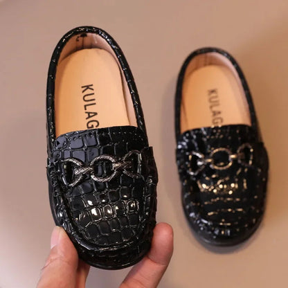 Baby Boys' Leather Loafers: Casual Flats with Metal Buckle