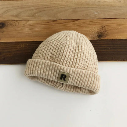 Warm Knitting R Letter Melon Cap for Babies