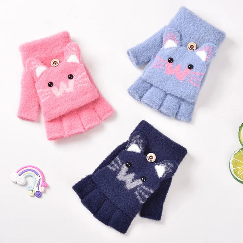 Cute Winter Gloves - Warm Faux Fur Knit for Kids