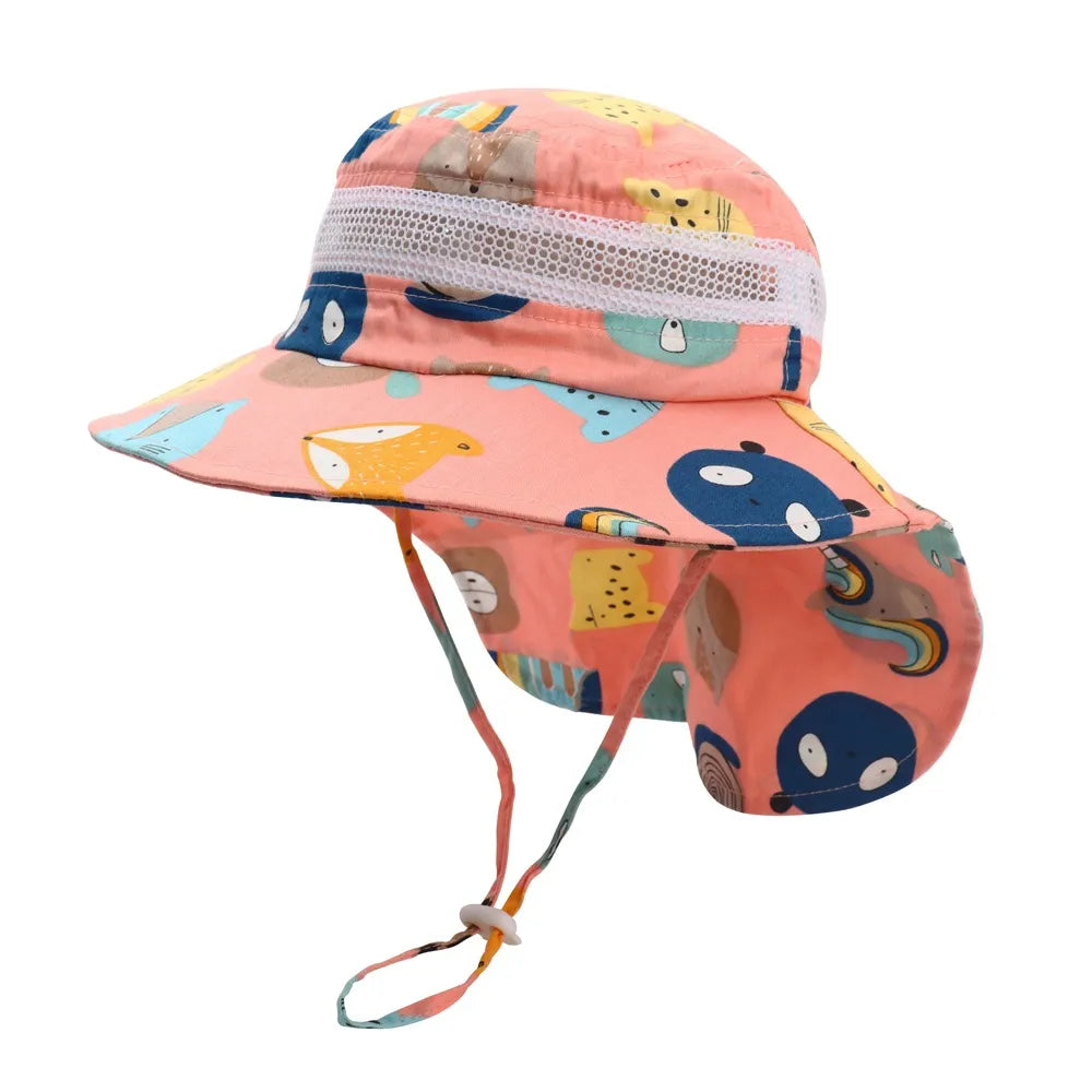 Summer Cartoon Neck Protective Kids Caps