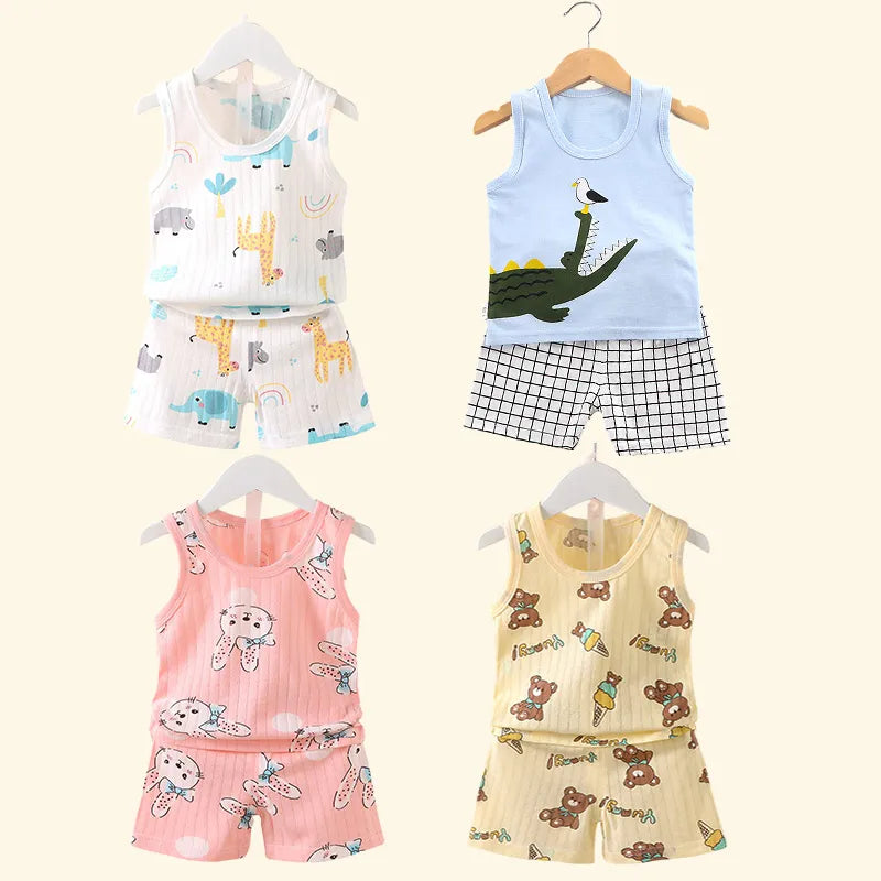 Cute Summer Set: Print Sleeveless Top & Shorts for Kids