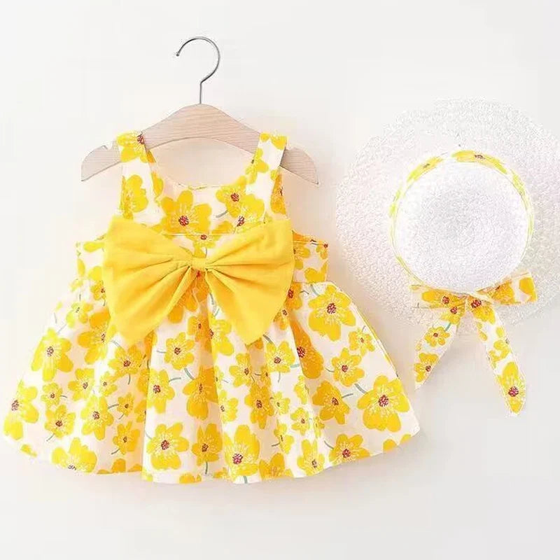 Sweet Summer Bow Floral Dress Set for Girls (3months-3 years)