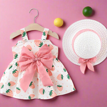 Summer Baby Girl's Strawberry Dress with Hat