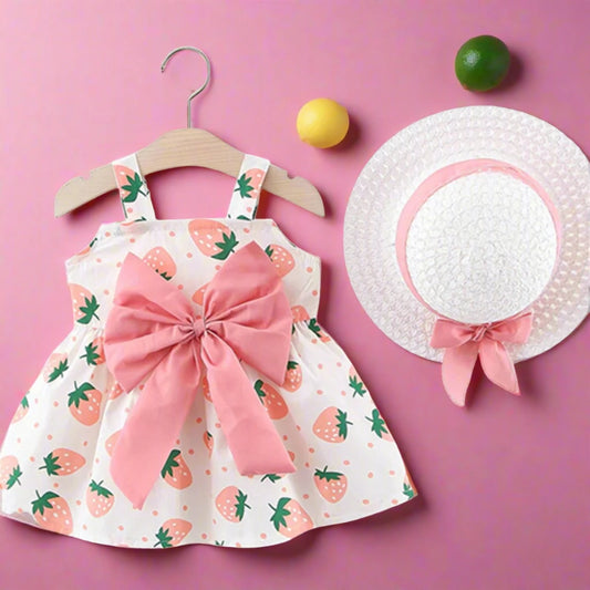 Summer Baby Girl's Strawberry Dress with Hat