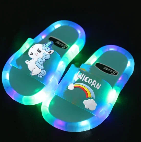 Cartoon Unicorn Slippers: Lighted Fashion for Kids