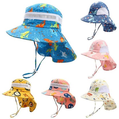 Summer Cartoon Neck Protective Kids Caps
