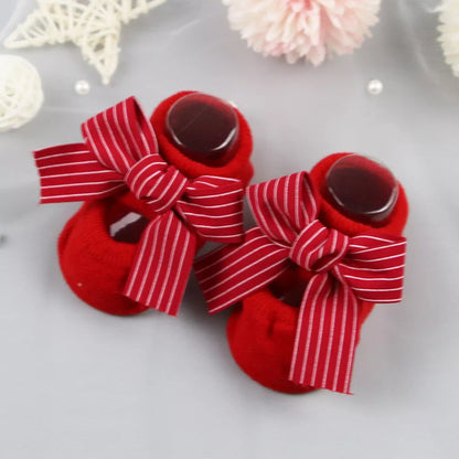 Newborn Bow Cotton Socks: Infant Anti-Slip Rubber Soles