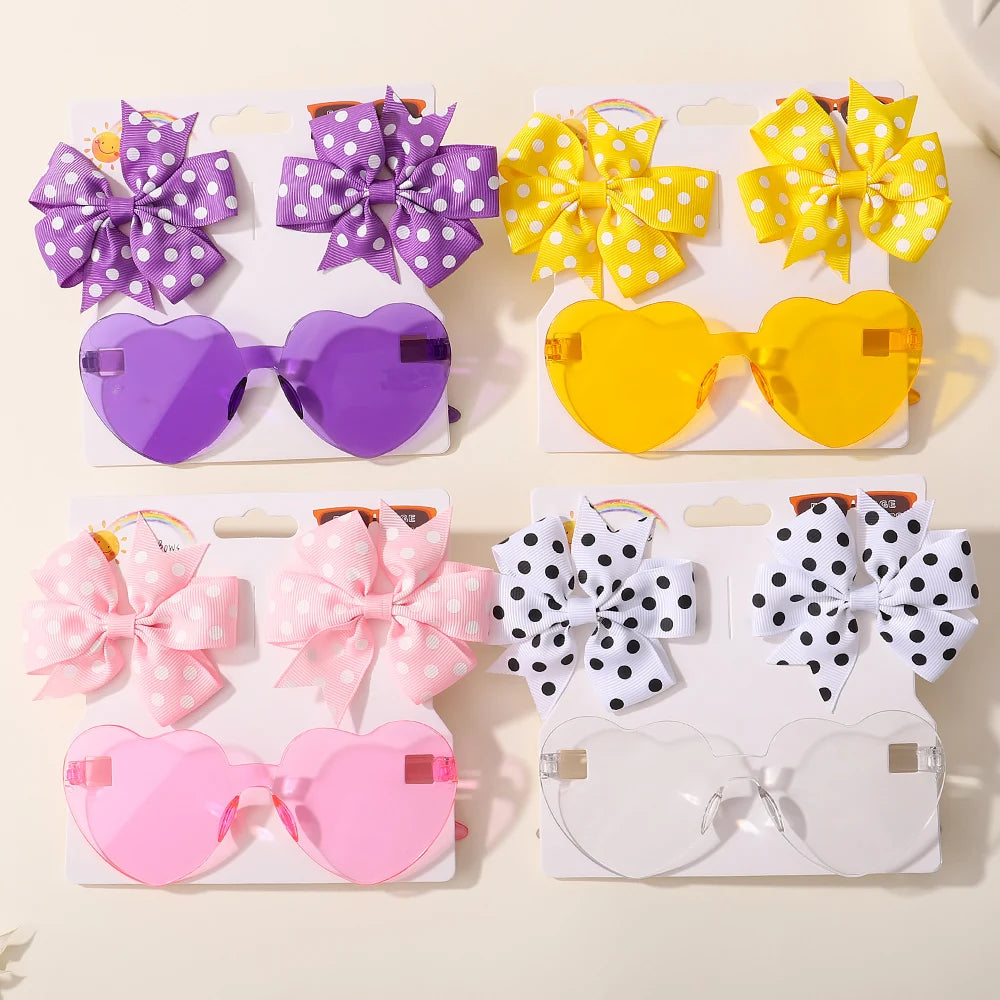Kids Hairpin Set: Cute Dot & Heart Sunglasses