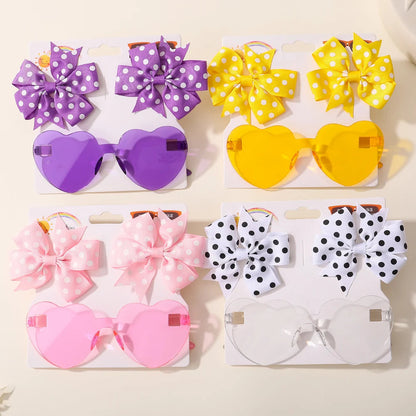 Kids Hairpin Set: Cute Dot & Heart Sunglasses