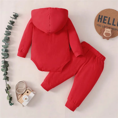 Newborn Boy 2PCS Set: Hoodie Jumpsuit + Pants