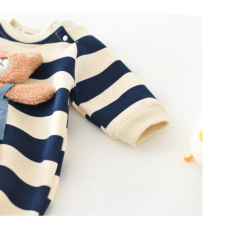 Thick Lining Baby Rompers - Striped Bear Outfit