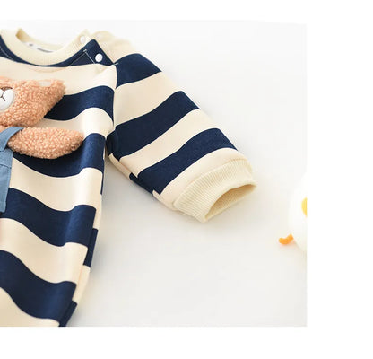 Thick Lining Baby Rompers - Striped Bear Outfit
