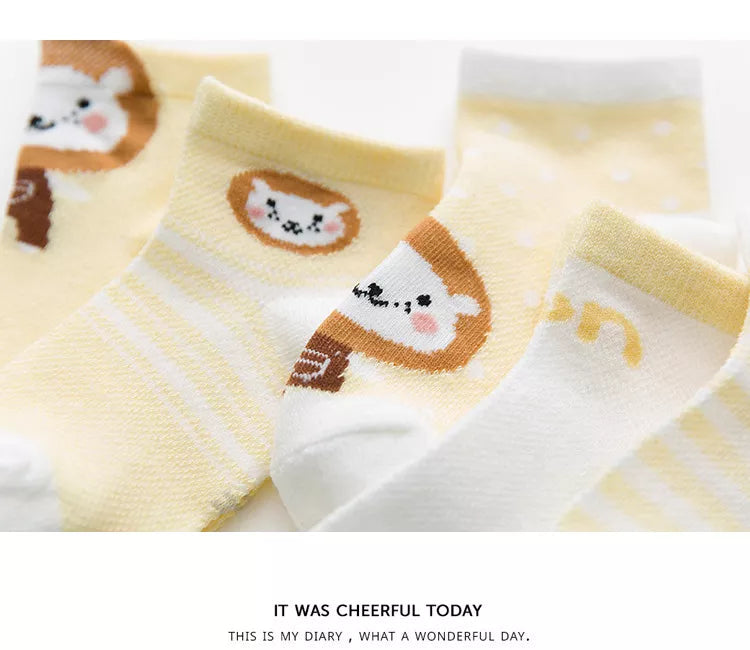 5 Pairs Infant Baby Socks (Newborn-2Y) - Cotton Mesh, Cute & Comfy