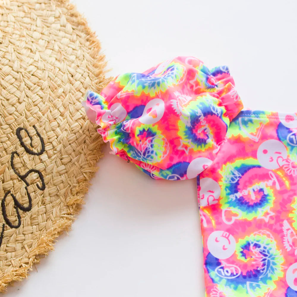 Gradient Puff Sleeve Girls' Swimsuit - Mermaid Bathing Suit