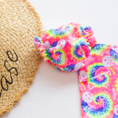 Gradient Puff Sleeve Girls' Swimsuit - Mermaid Bathing Suit