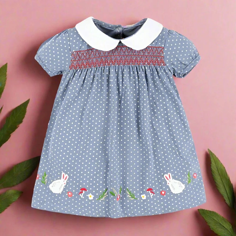 Baby Girls' Cotton Rabbit Applique Clothes: Summer Casual Wear