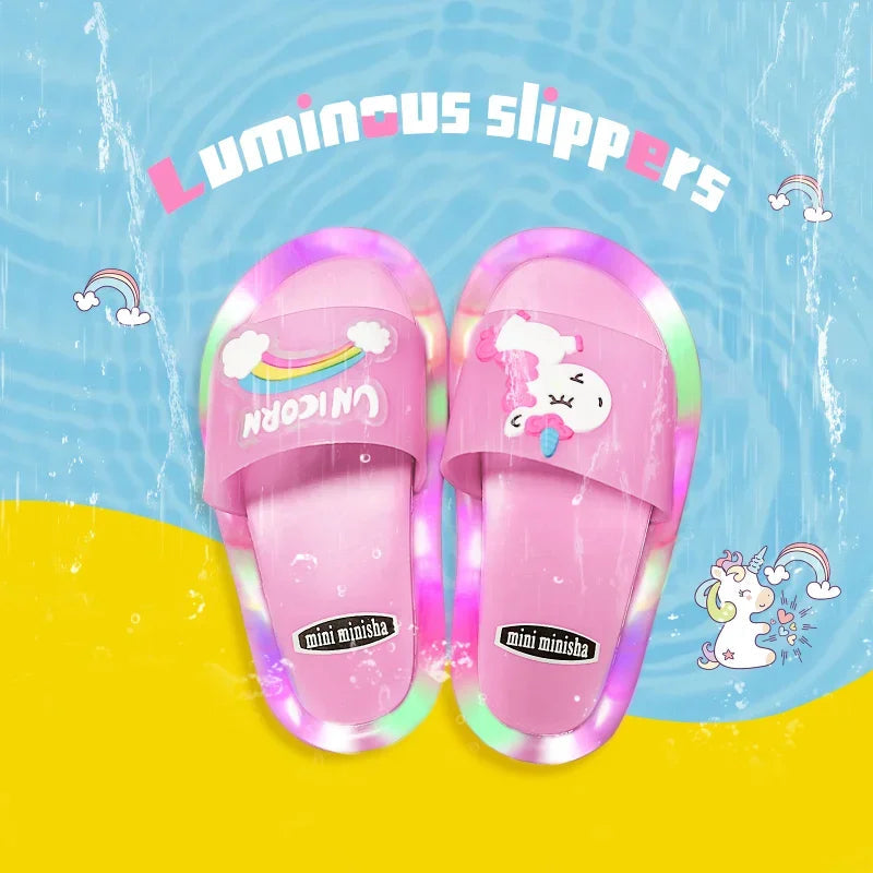Cartoon Unicorn Slippers: Lighted Fashion for Kids