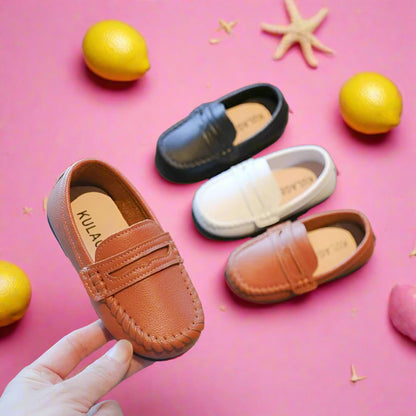 Boys' Leather School Loafers: Simple Slip-On Classic Formal Shoes