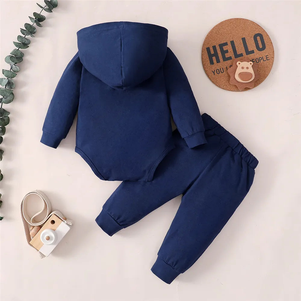Newborn Boy 2PCS Set: Hoodie Jumpsuit + Pants