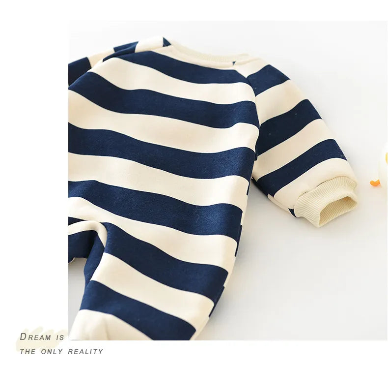 Thick Lining Baby Rompers - Striped Bear Outfit