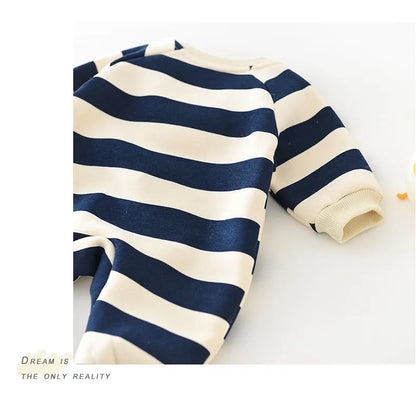 Thick Lining Baby Rompers - Striped Bear Outfit