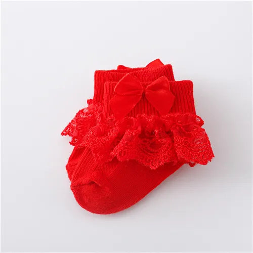 Newborn Baby Girls' Lace Socks with Princess Bow