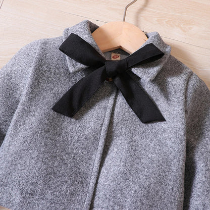Girls' Autumn/Winter Bow Fleece Coat+Tank Top Dress+Beret
