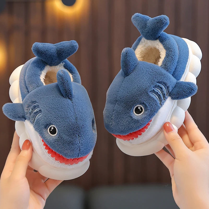 Cartoon Shark Cotton Slippers - Warm and Non-slip for Kids (Winter Edition)