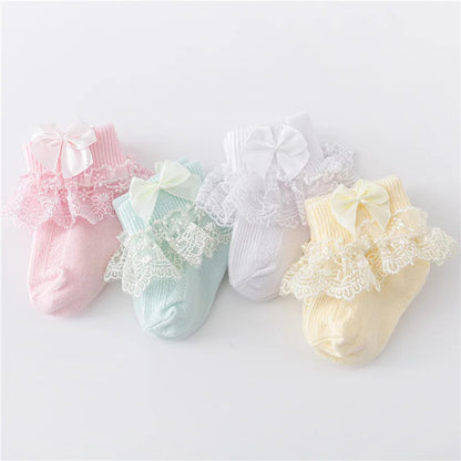 Newborn Baby Girls' Lace Socks with Princess Bow